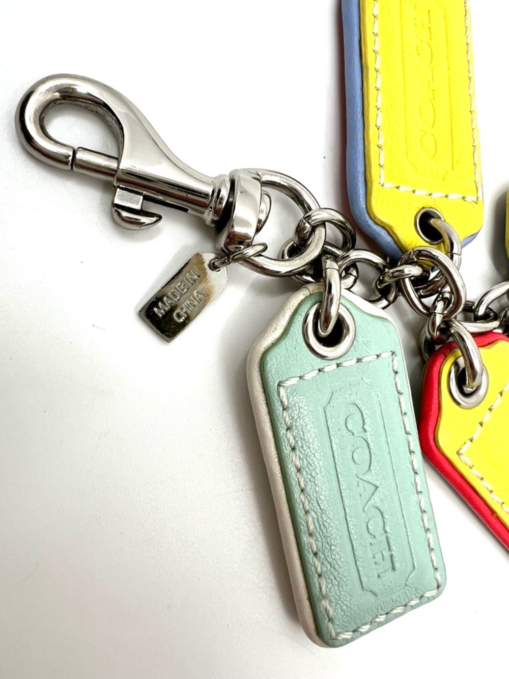 COACH Bright Leather Lozenge Multi 5-Hangtag Bag Charm Dog Leash Clip - Picture 8 of 12